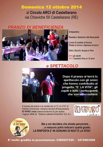 Pranzo di beneficenza e spettacolo: parole e suoni contro la S.l.a.