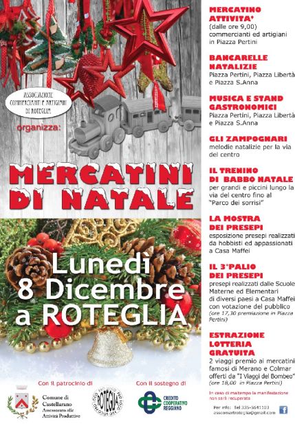 Oggi mercatini natalizi per le vie di Roteglia
