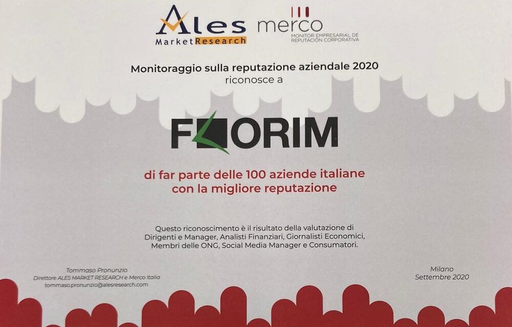 FLORIM tra le cento aziende con la migliore reputazione Le congratulazioni del Primo Cittadino per questo importante riconoscimento