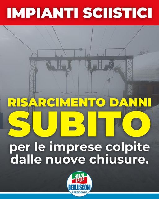CHIUSURA IMPIANTI SCIISTICI – SEN. AIMI (FI): UNA SLAVINA SUL COMPARTO – ORA RISARCIRE –