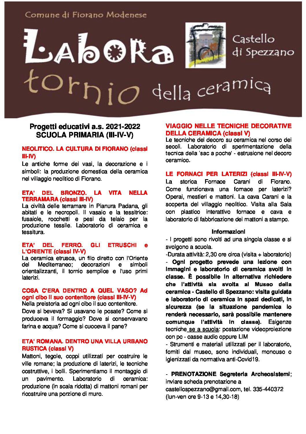 Progetti educativi del Castello di Spezzano