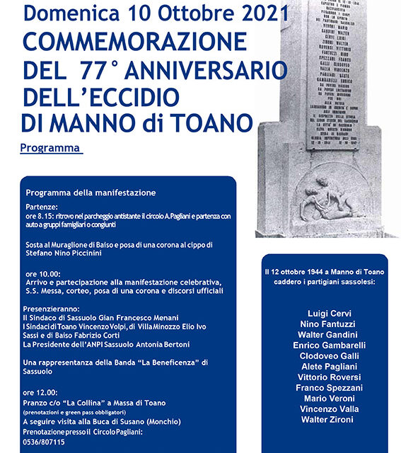 LA COMMEMORAZIONE DEL 77° ANNIVERSARIO DELL’ECCIDIO  DI MANNO DI TOANO