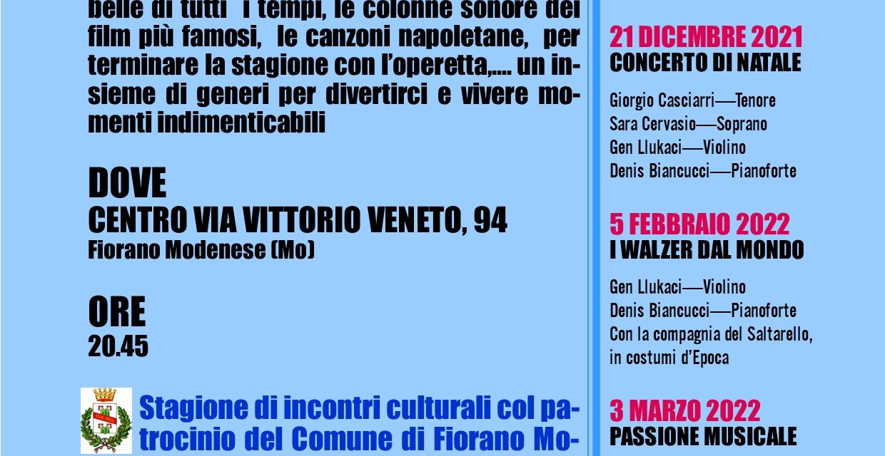 Torna la rassegna “Concerti al Centro”: domani “Concerto per l’anima”, ore 20.45, al Centro Via Vittorio Veneto