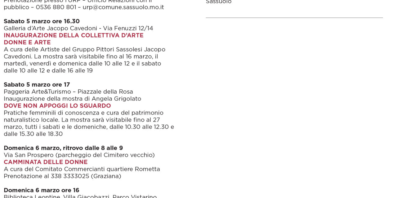 Le celebrazioni sassolesi per l’8 marzo