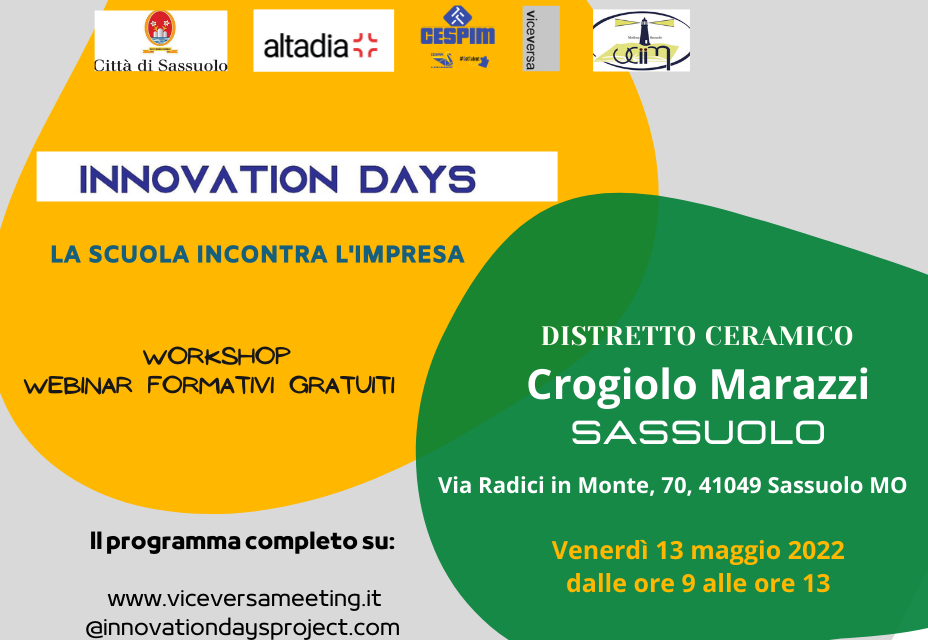 Innovation Days – Distretto Ceramico torna in presenza, venerdì 13 maggio al Crogiolo Marazzi,  e in digitale  