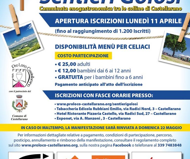 Domenica 15 maggio 2022 XII^ edizione di Sentieri Golosi.