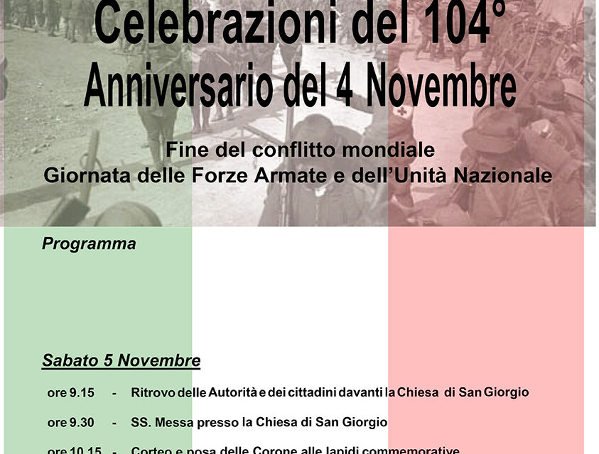 SABATO LE CELEBRAZIONI PER IL 4 NOVEMBRE