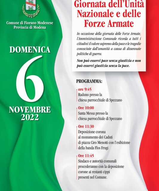 Celebrazioni per la Giornata delle Forze Armate e dell’Unità Nazionale