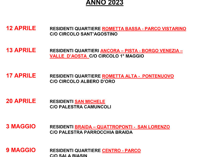 SINDACO E GIUNTA INCONTRANO I QUARTIERI CITTADINI
