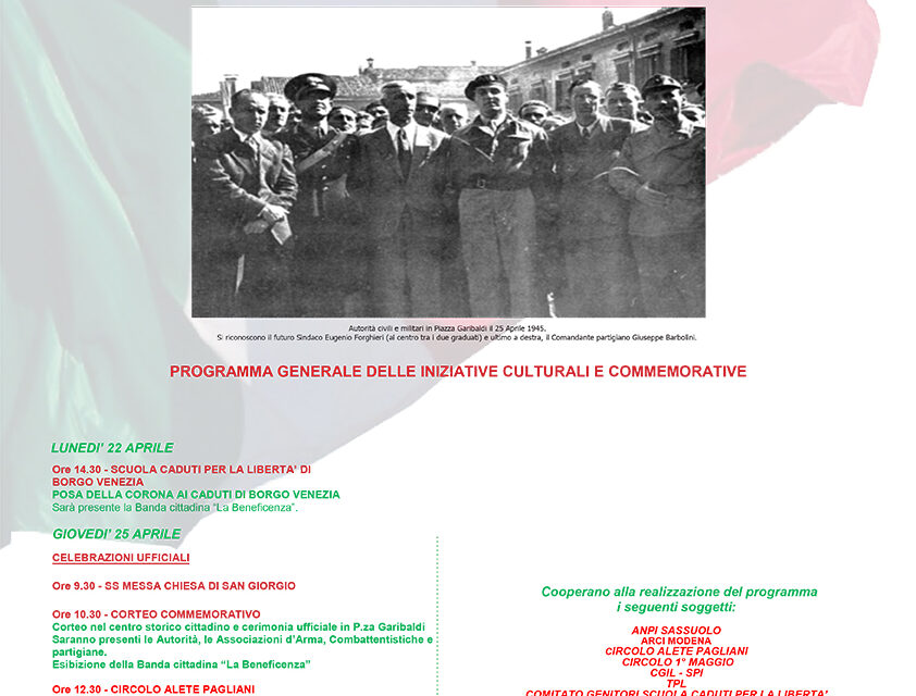 79° ANNIVERSARIO DELLA LIBERAZIONE: IL PROGRAMMA DELLE INIZIATIVE