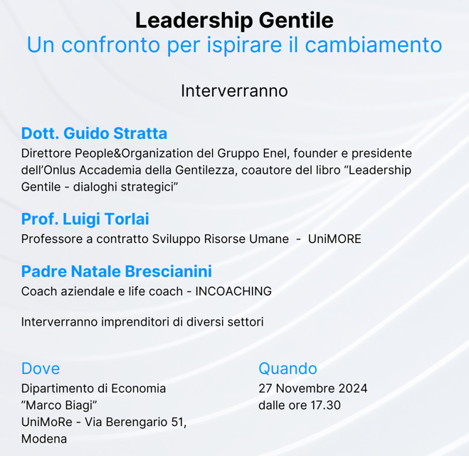 Addit presenta il quinto appuntamento del percorso “Spark Your Business”: un seminario sulla “Leadership Gentile” all’Università di Modena e Reggio Emilia