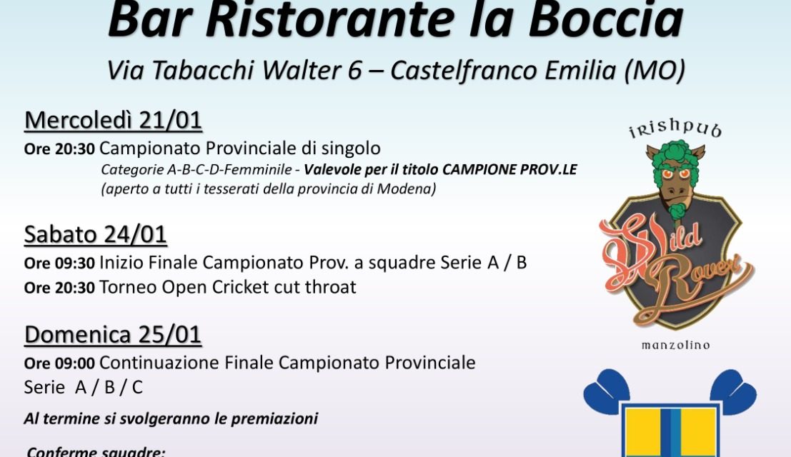 CASTELFRANCO EMILIA, AL VIA LA TRE GIORNI DELLE FINALI PROVINCIALI DI FRECCETTE
