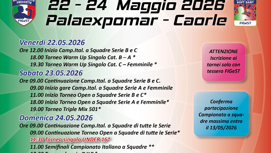 Campionato Italiano a Squadre 2026: ASD Nuova Modena Darts pronta per le Finali di Caorle